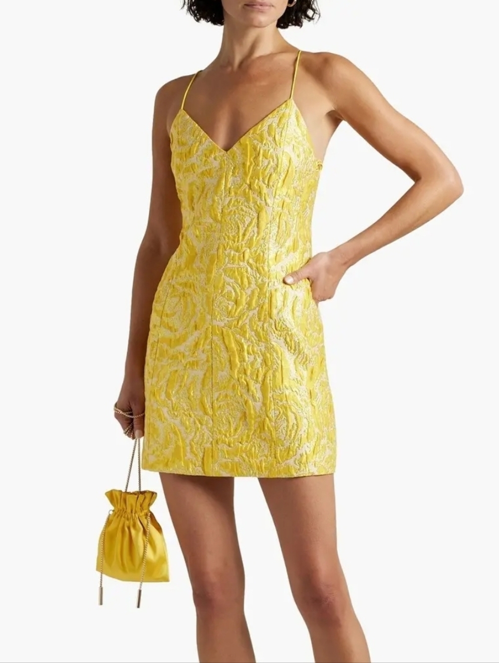 Alice + Olivia Tayla Yellow Cloqué Jacquard Mini Dress Size 6 Garden Party Dress